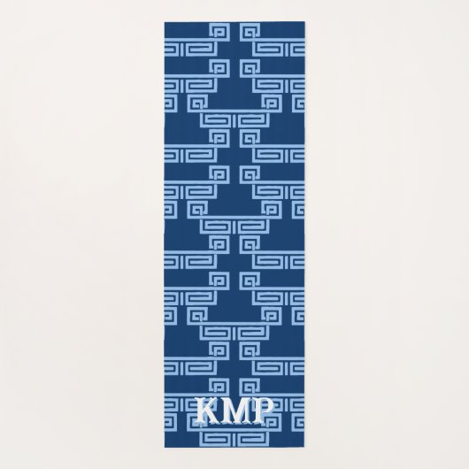 Greek Key Meander Tier in Blue Indigo Personalized Yogamatte (Rückseite)