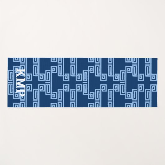 Greek Key Meander Tier in Blue Indigo Personalized Yogamatte (Vorderseite (Horizontal))