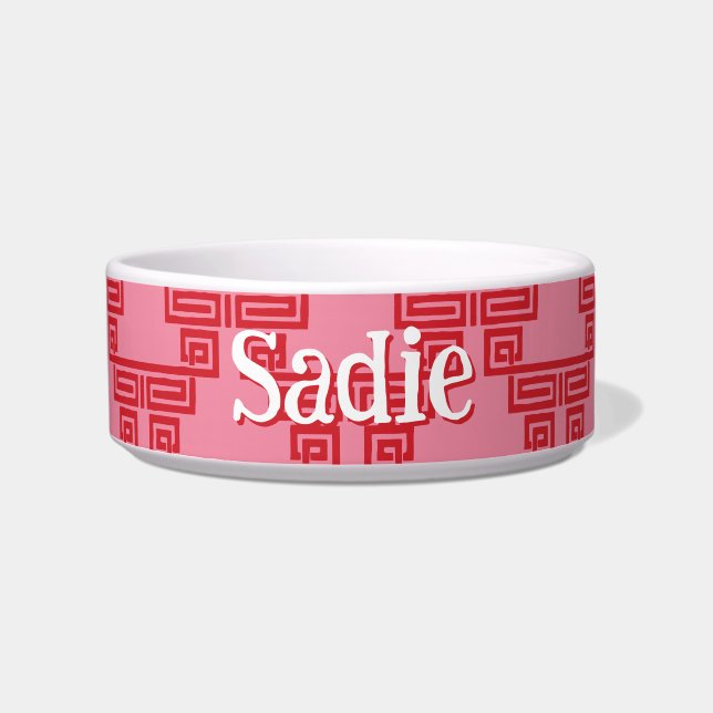 Greek Key Meander Tier in Pink and Red Napf (Vorderseite)