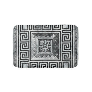 Greek Meander - Greek Key Black and White Marble Badematte