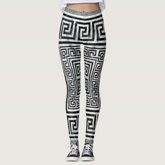 Greek Meander - Greek Key Black and White Marble Leggings (Vorderseite)
