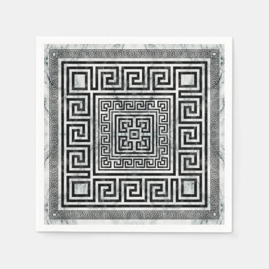 Greek Meander - Greek Key Black and White Marble Serviette (Vorderseite)