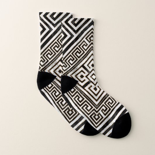 Greek Meander - Greek Key Black and White Marble Socken (Paar)