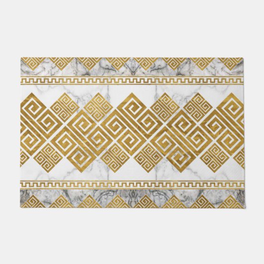 Greek Meander - Greek Key White Marble and Gold Fußmatte (Vorderseite)