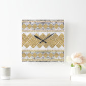 Greek Meander - Greek Key White Marble and Gold Quadratische Wanduhr (Zuhause)
