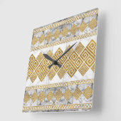 Greek Meander - Greek Key White Marble and Gold Quadratische Wanduhr (Winkel)