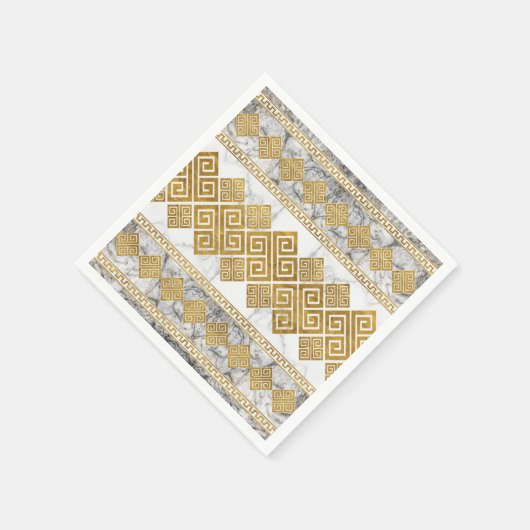Greek Meander - Greek Key White Marble and Gold Serviette (Ecke)