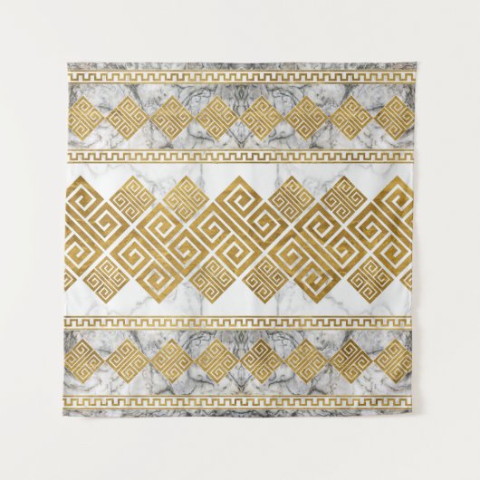 Greek Meander - Greek Key White Marble and Gold Wandteppich (Vorderseite)