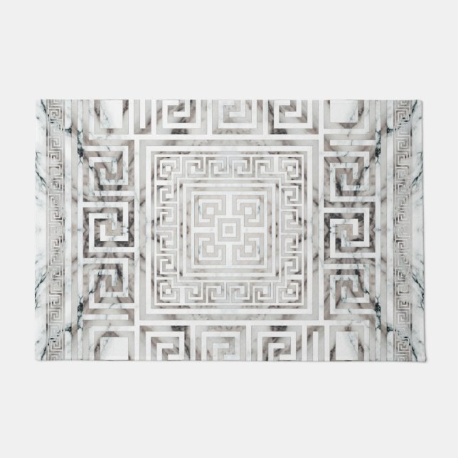 Greek Meander - Greek Key White Marble Textur Fußmatte (Vorderseite)