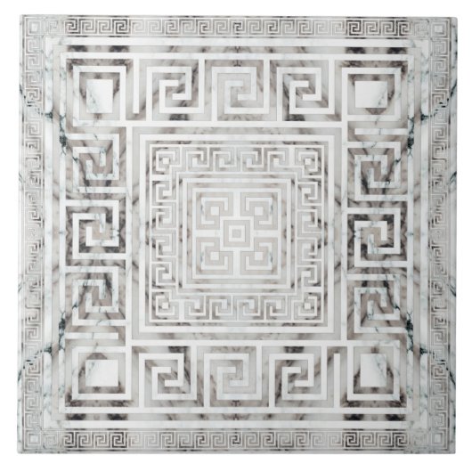 Greek Meander - Greek Key White Marble textures Fliese (Vorderseite)