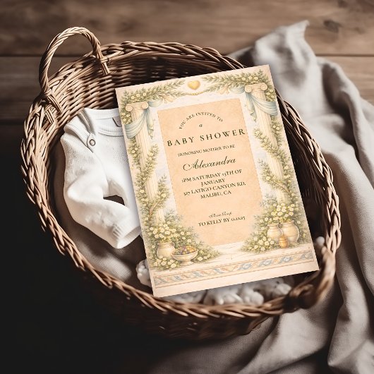 Greek Neutral Floral Baby Shower Einladung