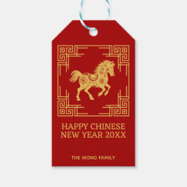 Greek Ornament Frame Golden Horse Pattern Red  Geschenkanhänger