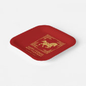 Greek Ornament Frame Golden Horse Pattern Red  Pappteller (Gewinkelt)