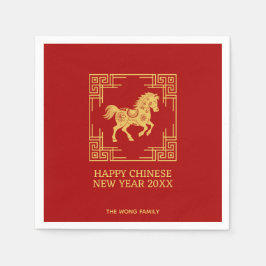 Greek Ornament Frame Golden Horse Pattern Red  Serviette