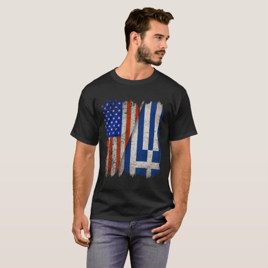 GREEK ROOTS Halbamerikanische Flagge USA GRIECHENL T-Shirt (Vorne ganz)