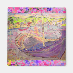 greek village sunset drip magnet