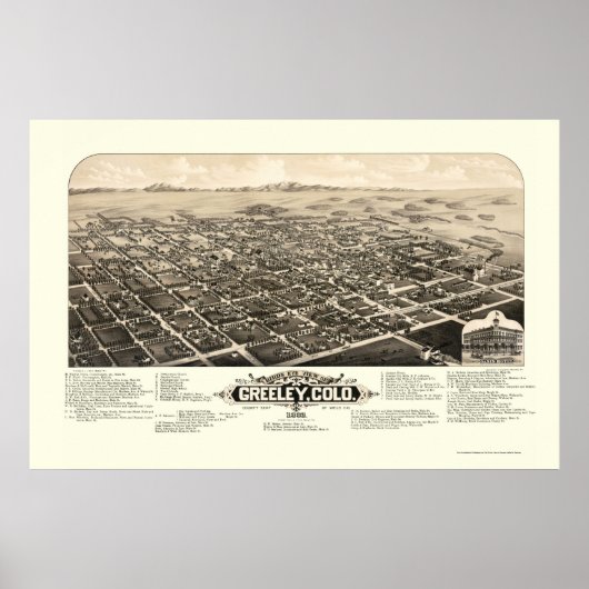 Greeley, CO Panoramic Map - 1882 Poster (Vorne)