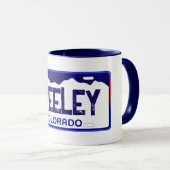 Greeley Colorado Blauer Nummernschild Tasse (VorderseiteRechts)