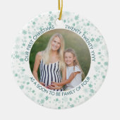 | Greem Ditsy Snowflake Foto Keramik Ornament (Vorne)