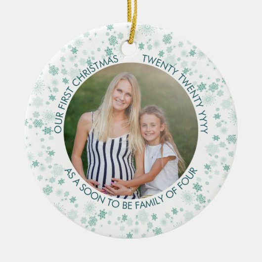  | Greem Ditsy Snowflake Foto Keramik Ornament (Vorne)