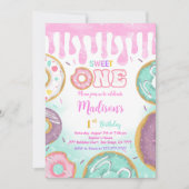 Green 1. Geburtstag Donut Party Einladung (Vorderseite)