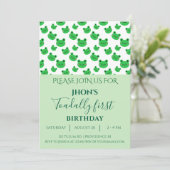 Green 1. Geburtstag Party Baby Boy Frog Einladung (Stehend Vorderseite)