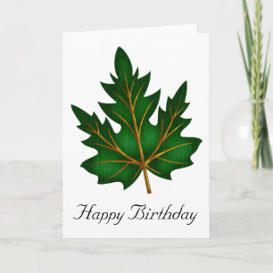 Green 1 Leaf Fall Season Happy Birthday Card Karte