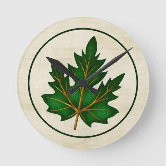 Green 1 Leaf Fall Season Thunder Round Wall Clock Runde Wanduhr (Vorderseite)
