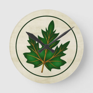 Green 1 Leaf Fall Season Thunder Round Wall Clock Runde Wanduhr