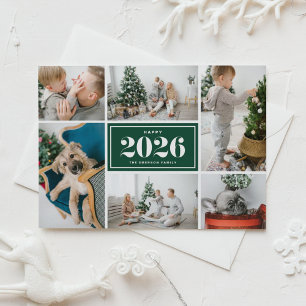 Green 2025 Happy New Year Foto Collage Feiertagspostkarte