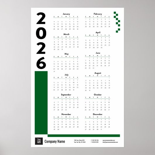 Green 2026 Corporate Wall Calendar Poster (Vorne)