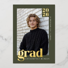 Green 2026 Modern 4 Photo Graduation Gold Folieneinladung
