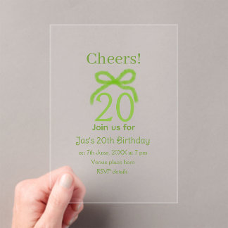 green 20th birthday bow watercolor name bold retro acryleinladungen