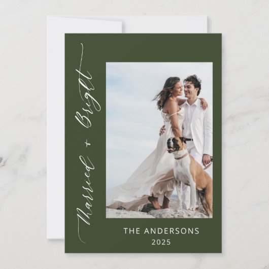 Green 2 Foto Verheiratet Bright Wedding Weihnachte Dankeskarte (Vorderseite)