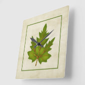 Green 2 Leaf Fall Season Themed Square Clock Quadratische Wanduhr (Winkel)