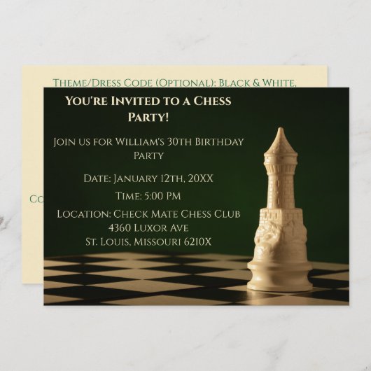 Green 30. Geburtstag Party Schach Rook Einladung (Vorne/Hinten)