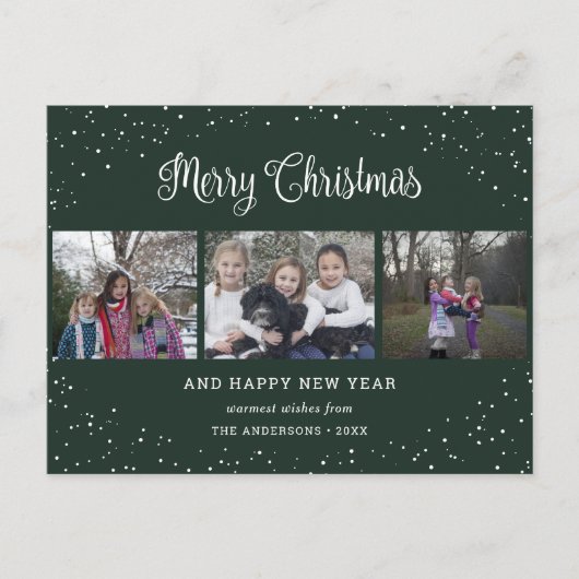Green 3 Foto Collage Calligraphy Feiertagspostkarte (Vorderseite)