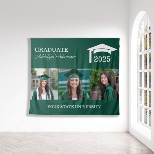 Green 3 Foto Graduation Cap Class 2025 Wandteppich