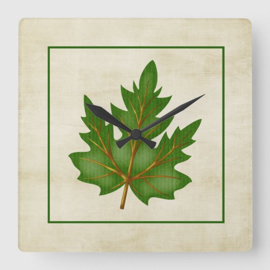 Green 3 Leaf Fall Season Themed Square Uhr (Vorderseite)