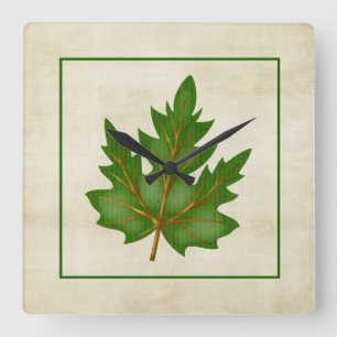 Green 3 Leaf Fall Season Themed Square Uhr