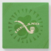 Green 3 Leaf Kleeblatt Pipe und Irland Text Steinuntersetzer (Vorderseite)