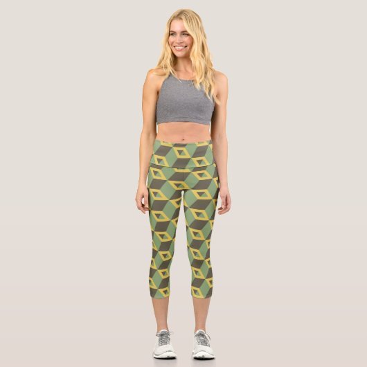 Green 3d Squares Capri Leggings (Vorderseite)