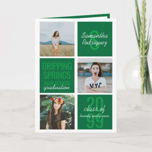 Green 4-Foto Fun Boxes Abschluss Einladung (Vorderseite)