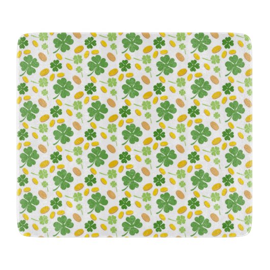 Green 4 Leaf Clovers St Patricks Day Coins Schneidebrett (Vorderseite)