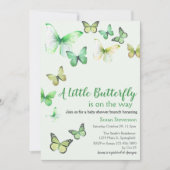 Green A Little Butterfly Baby Dusche Einladung (Vorderseite)