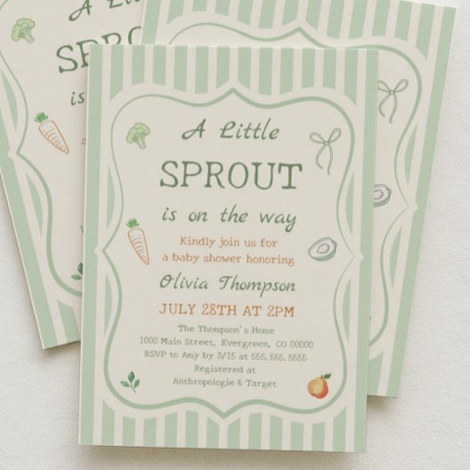 Green A Little Sprout Baby Shower Einladung