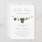 Green A New Player Football Baby Shower Einladung (Vorderseite)