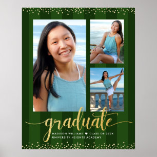 Green Abschluss 3 Foto Gold Glitzer Script Chic Poster