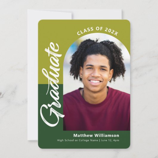 Green Abschluss 4 Foto Bold Arch Script Modern Ankündigung (Vorderseite)