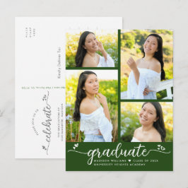 Green Abschluss 4 Foto Moderne Girly Script Herzst Einladungspostkarte